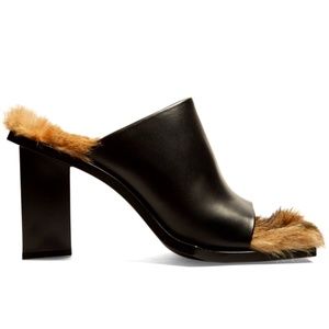 Marques Almeida Black Leather Mules Lined in Fur